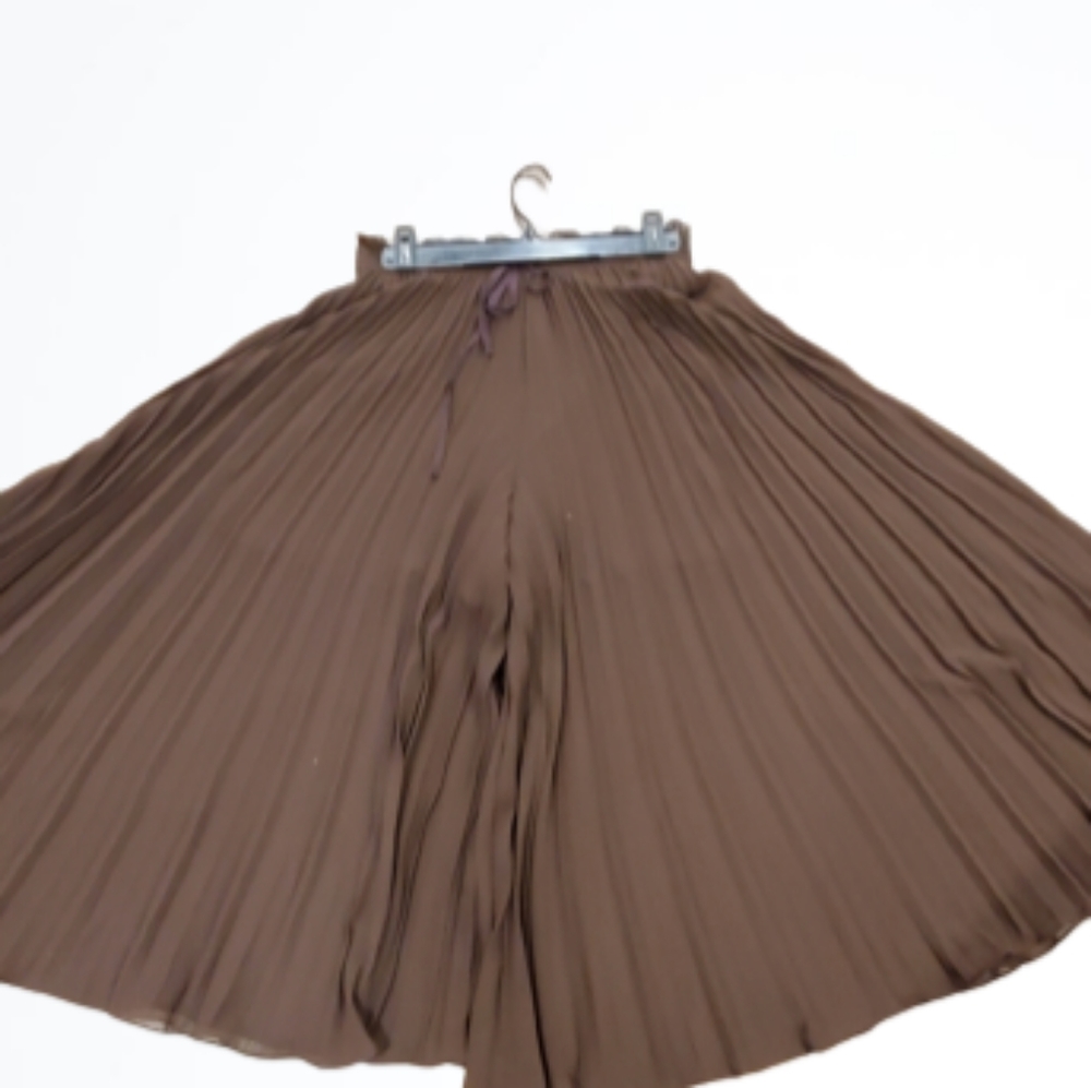 ZARA PLEATED PALAZZO PANTS, BROWN CZ- M
